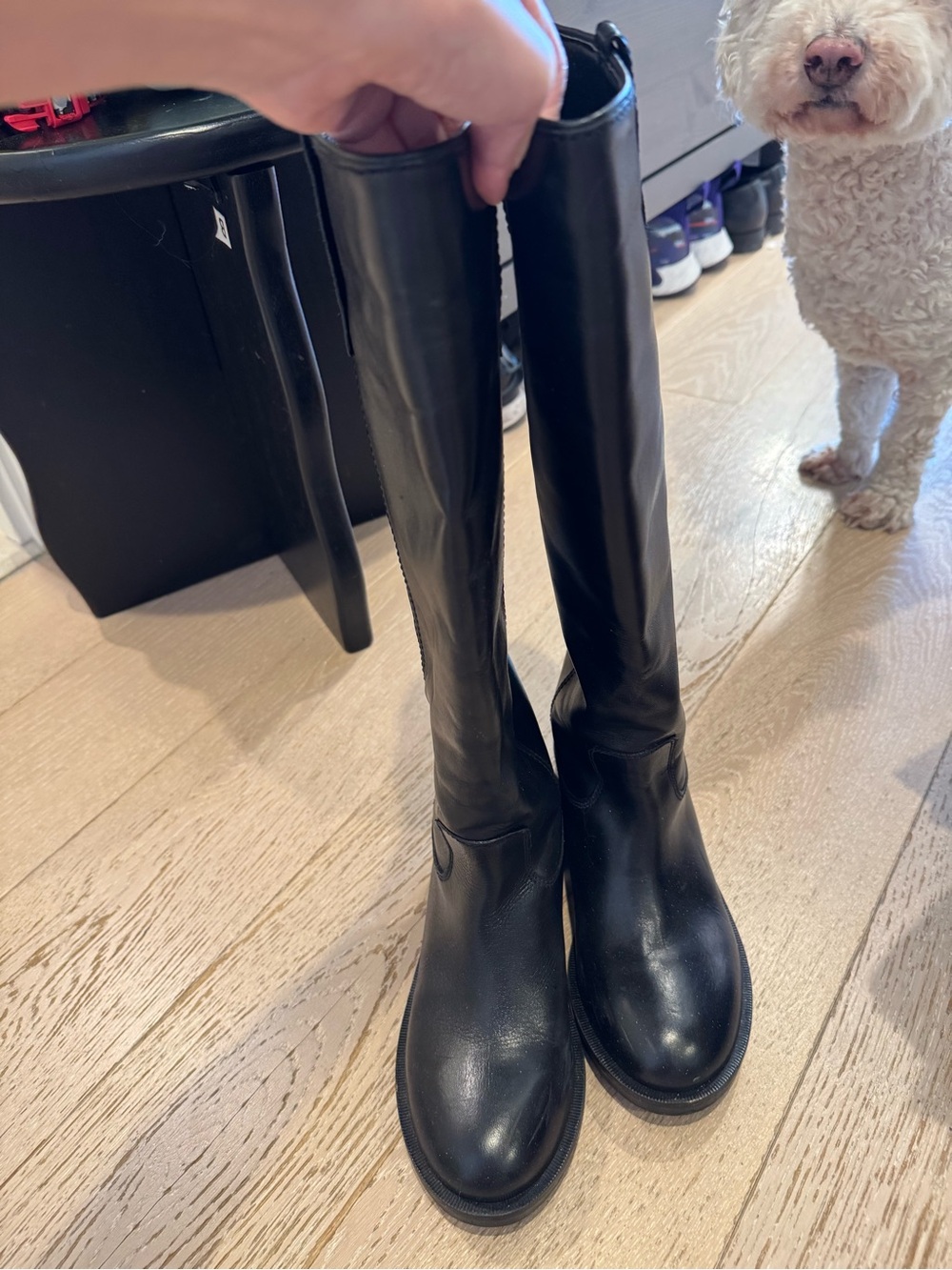 Zara Black Over-the-Knee Leather Boots